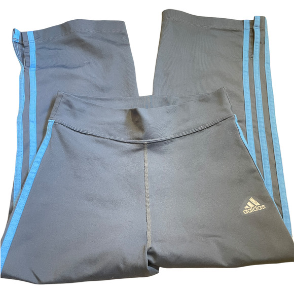 Adidas High Rise Climalite Cropped Leggings Gray Blue Medium - Picture 1 of 7